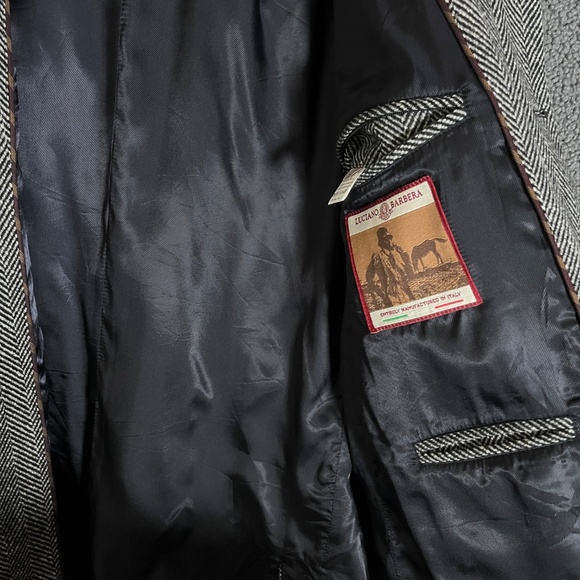 Luciano Barbera Wool Cashmere Herringbone Italy Blazer Coat Jacket Men's Size 56 - Picture 5 of 13